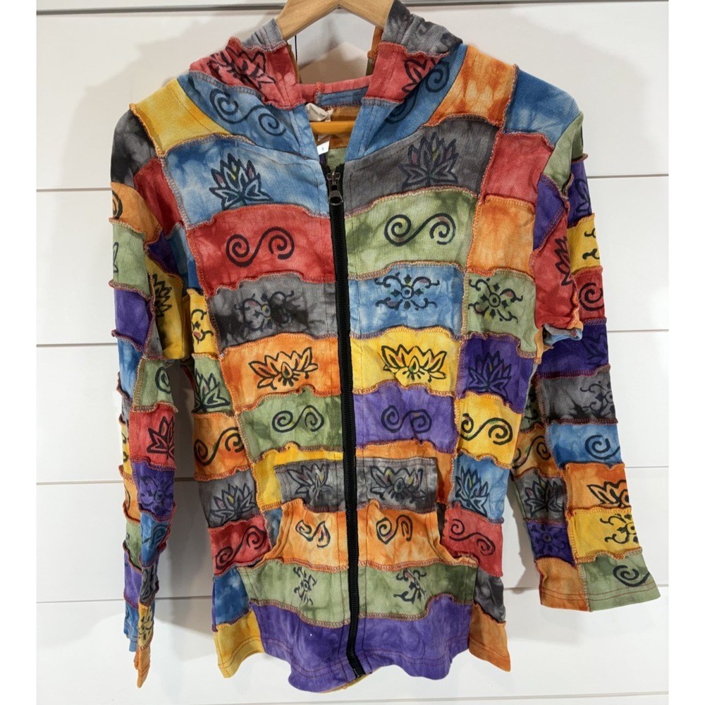 The Collection Royal Womens Zip Jacket Patchwork Colorful Hoodie Zip Size S